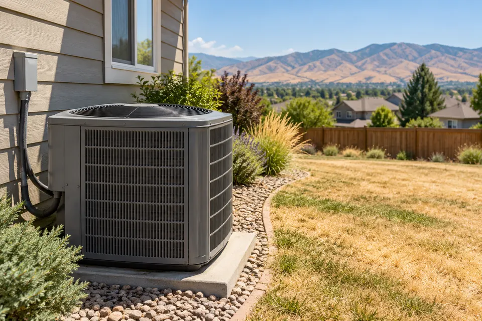 Generated illustration of a central air conditioner beside a Boise home.