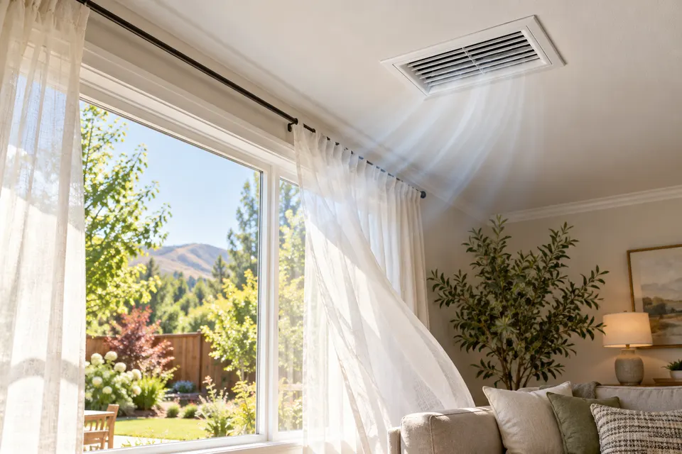 Generated illustration of home central air conditioning equipment.
