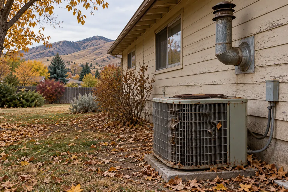 Generated illustration of separate home furnace and central AC systems.